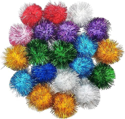 40 Pcs 2 Inch Assorted Color Flash Ball Cat's Favorite Toy Ball Tinsel Pom Poms Flash for Kittens Exercise and Multiple Cats Play and Chase by BallHull