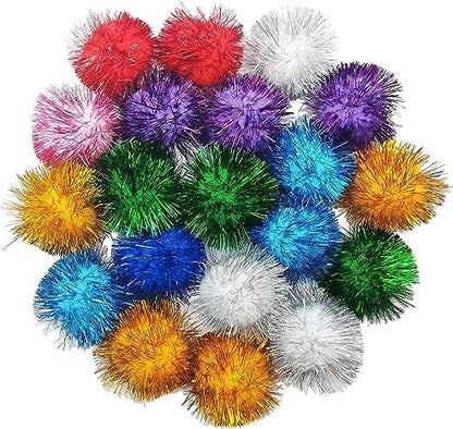 40 Pcs 2 Inch Assorted Color Flash Ball Cat's Favorite Toy Ball Tinsel Pom Poms Flash for Kittens Exercise and Multiple Cats Play and Chase by BallHull