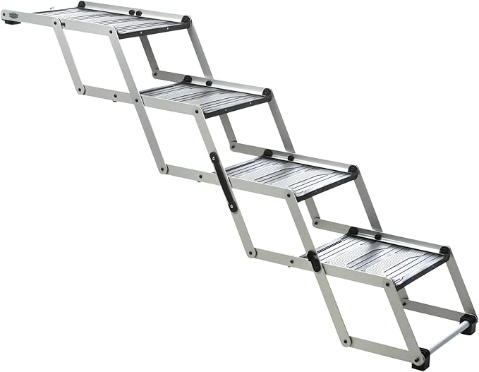 Trixie Aluminium Dog Stairs with Nonslip Rubber Surface - 4 Step Pet Stairs for Beds and Couches - Foldable and Easy to Store - in Silver/Black