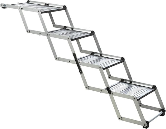 Trixie Aluminium Dog Stairs with Nonslip Rubber Surface - 4 Step Pet Stairs for Beds and Couches - Foldable and Easy to Store - in Silver/Black