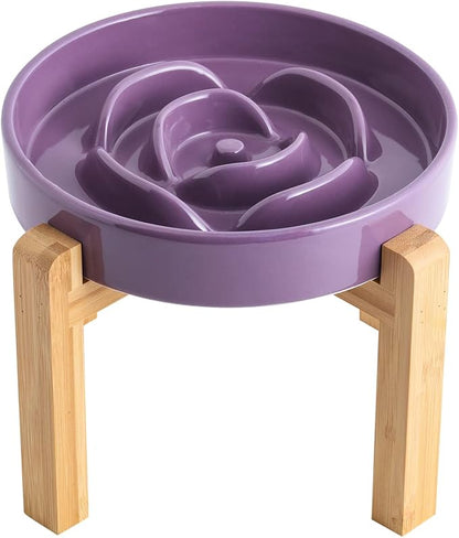 8.66 in Purple Dog Bowl Ceramic Slow Feeder for Medium Large Dogs,Elevated/Raised Slow Feeding Dog Food Water Dish Heavy Weighted,Puppy Bowl for Fast Eaters,Puzzle Eating Bowl Maze