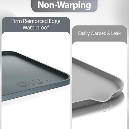Silicone Dog Food Mat, Waterproof Anti-Slip Pet Feeding Mat with Warped Resistant Raised Edge,Spill-Proof Lip Floor Protection,Dishwasher-Safe Pet Placemat for Dogs & Cats(L 24" x 16" Gray)