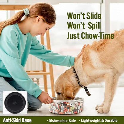 Selly’s Den 50 oz Dog Bowl - Double Walled Stainless Steel Water Bowl for Puppies & Small, Medium Dogs - No-Tip Non-Slip Rubber Base - Durable Metal Dog Dish Pawdience Design