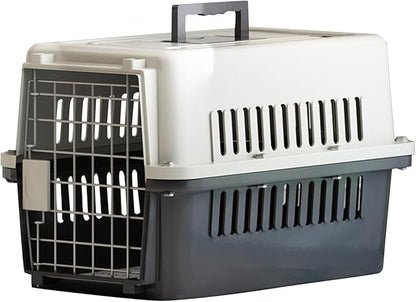 Basic Hard-Sided Dog and Cat Kennel, Beige Single-Door Travel Pet Carrier with Metal Wire Ventilation, 18.9" L x 12.6" W x 11.8" H