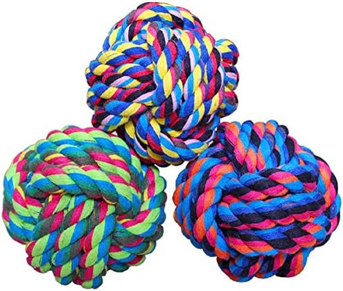 Pet Chew Toy, Knots Weave Cotton Rope, Biting Small Ball for Dogs & Cats, 3 in One Pack by Wellbro