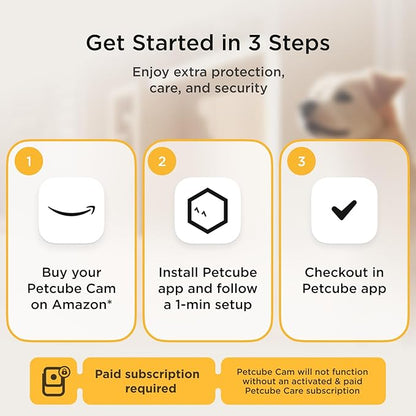 Petcube Cam and Care Coverage Subscription | Indoor Wi-Fi Pet and Security Camera with Phone App, Cats and Dogs Monitor with 2-Way Audio and Video, Night Vision