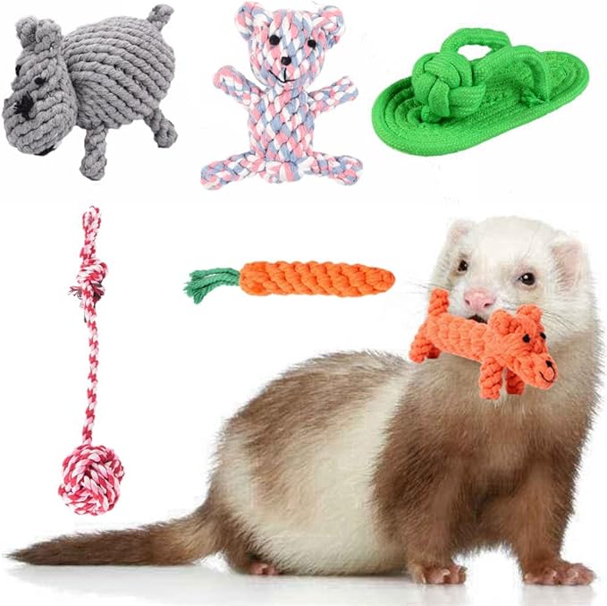 6 Pack Ferret Rope Chew Toys Durable Knotted Rope Tug Perfect for Teething Mammals Cotton Claws Grinding Toys Interactive Dog Cat Toy Set