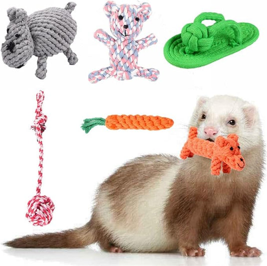6 Pack Ferret Rope Chew Toys Durable Knotted Rope Tug Perfect for Teething Mammals Cotton Claws Grinding Toys Interactive Dog Cat Toy Set