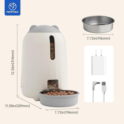 PAPIFEED Automatic Cat Feeder with App Control, 2.4G WiFi Auto Cat Food Dispenser, 3L Cat Feeder Automatic with Dual Power Supply, Easy-Clean Design for Cats & Small Dogs (Grey)