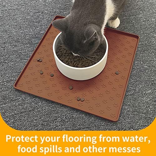 Ptlom Pet Placemat for Dog and Cat, Waterproof Silicone Pet Feeding Bowl Mats for Food and Water, Small Medium Large Dogs Mat Prevent Residues from Spilling to Floor, Brown, 11.8"x11.8" - Image 5