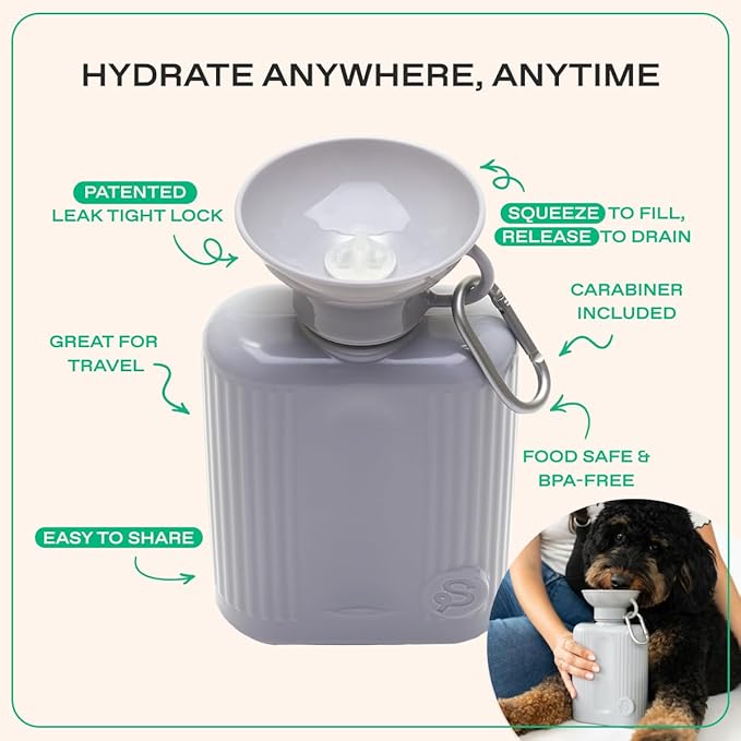Springer Dog Water Bottle | Portable Travel Water Bottle Dispenser For Dogs - As Seen on Shark Tank | Patented, Leak-Proof Bottles Fill Bowl With Water - Ideal for Walking | BPA-Free 44oz Gray