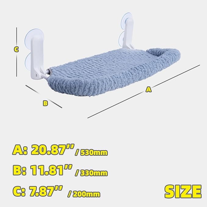 Cat Window Perch with Cushion Rim, Easy Install Bracket, Portable Wall Hammock for Indoor Cat, Light Blue