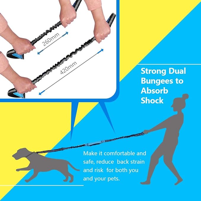 Hands Free Dog Running Leash with Adjustable Waist Belt, Dual Handle Elastic Bungees Retractable Rope for Small and Medium Dogs, Reflective Stitches for Walking Hiking Biking (Medium, 8-25lb)