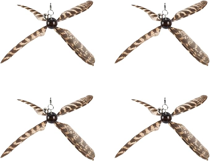 Cat Wand Toys Interactive for Indoor Cats, 4PC 4-Blade Feather Propeller Refills (Wild-Style Brown)