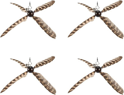 Cat Wand Toys Interactive for Indoor Cats, 4PC 4-Blade Feather Propeller Refills (Wild-Style Brown)