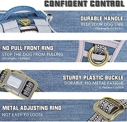 AUROTH Tactical Dog Harness for Small Medium Large Dogs No Pull Adjustable Pet Harness Reflective K9 Working Training Easy Control Pet Vest Military Service Dog Harnesses (XL, Denim Blue) - Image 3