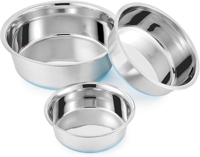 Stainless Steel Dog Bowls 2 Pack – 4 Cup Pet Food & Water Bowls with Non-Slip Rubber Base, Dishwasher Safe, for Medium Dogs & Large Cats