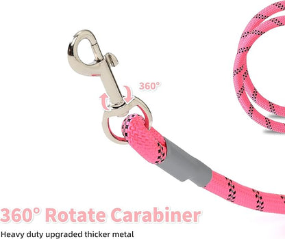 Mile High Life Reflective Dog Leash, with Comfortable Padded Handle, Pink Nylon Rope Leash with Steel Tips, Heavy Duty 4 Feet Pet Leashes (Pink,60 Inches)