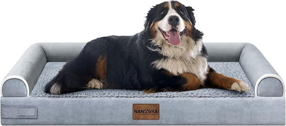Large Dog Bed Orthopedic Washable: Jumbo Dog Bed Bolster Extra Large Dogs Egg Crate Foam Sofa Couch Waterproof Removable Cover - Grey