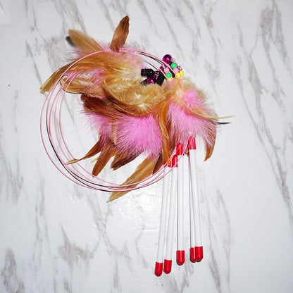 Cat Feather Toy, 5 Pack Interactive Pet Kitten Chaser Teaser Wire Wand with Bell Beads for Cat Exercise Play Fun Gifts - Wholesale