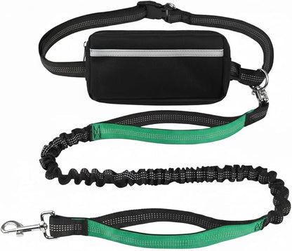 Hands Free Dog Leash with Waist Belt & Large Zipper Pouch, Waist Leash for Dog Walking, Running & Hiking, Reflective Stitching & Dual Padded Handles, Ideal for Medium to Large Dogs (25–125 lbs)