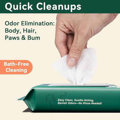Pet Glove Wipes for Dogs & Cats, Hypoallergenic No Rinse Cleaning Grooming Gloves, Extra Thick Coconut Oil Infused Fur Nourishing & Deodorizing Wipes, 20PCS