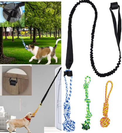 5PCS Spring Pole Dog Rope Toys, Dog Interactive Tether Tug of War Toy, Indoor Outdoor Bungee Hanging Toys, Dogs Tree Interactive Tether Pull & Tug of War Toy, Exercise Toy with Chew Rope for Dogs