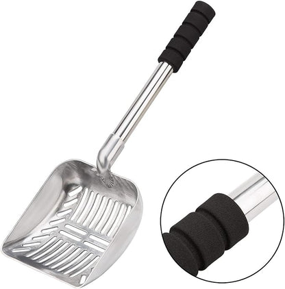 Yangbaga Metal Cat Litter Scoop with Deep Shovel&Long Handle,Detachable Stainless Steel Non-Stick Sifter with Foam Padded Grip, No Bending Back Heavy Duty Cat Litter Scooper
