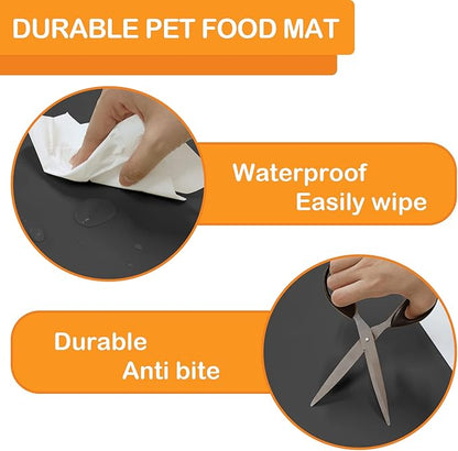 KVK Dog Water Mat 39.4×29.5in - Silicone Dog Mat for Food and Water Extra Large - Pet Food Mat for Floors Waterproof - Pet Feeding Mat Prevent Water Food Spills - Dark Grey