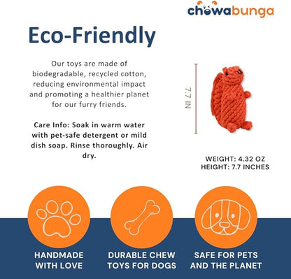 Bucky The Squirrel Dog Toy Handmade Eco Cotton Rope Squirrel Toy for Dogs - Natural, Non-Toxic Dyes, Dog Chew Toys for Small & Medium Breed Dogs, Cats (Large)