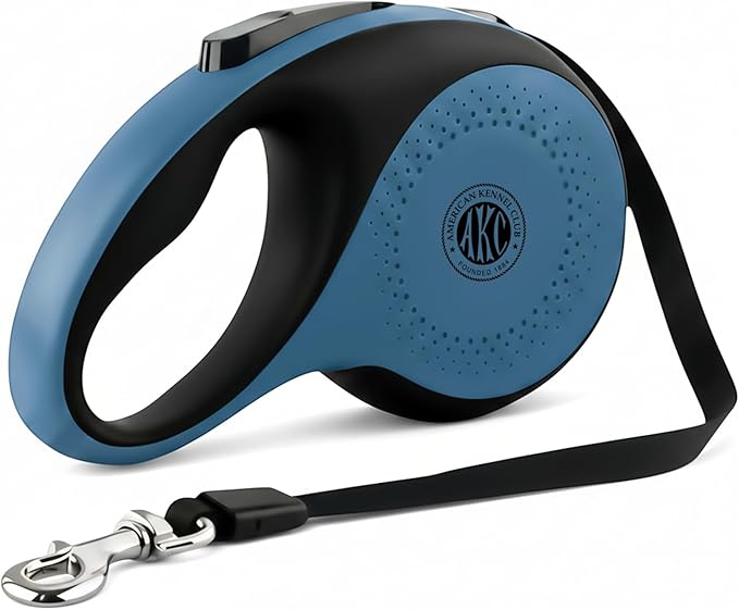 American Kennel Club Heavy Duty Retractable Dog Leash, 16.4ft, Tangle-Free, Ergonomic Grip, One-Hand Brake, for Medium & Large Dogs up to 110 lbs Blue
