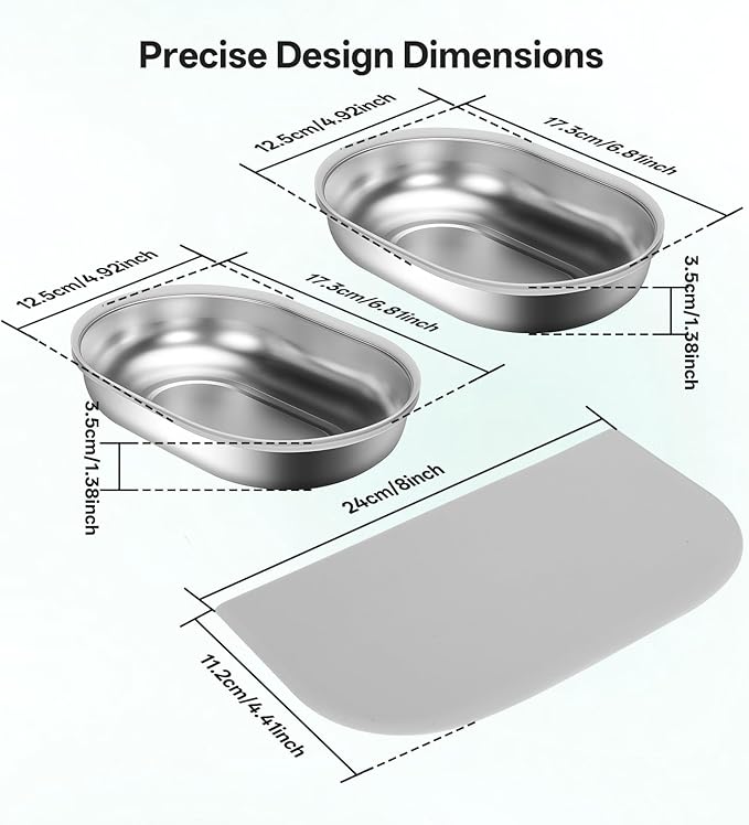 Stainless Steel Bowls and Mat Set for Automatic Microchip Pet Feeder, YOIHABV 2 Single SUS 304 Bowls and 1 Silicone Mat, Keep Food Fresh, Easy to Clean, Protect Cat Feeder