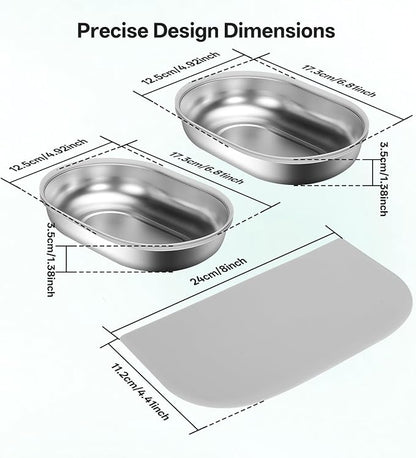 Stainless Steel Bowls and Mat Set for Automatic Microchip Pet Feeder, YOIHABV 2 Single SUS 304 Bowls and 1 Silicone Mat, Keep Food Fresh, Easy to Clean, Protect Cat Feeder