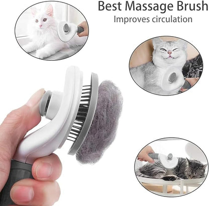 Dog & Cat Brush, Dog Brush for Shedding, Cat & Dog Grooming, Self Cleaning Slicker Brush for Pets, Grooming Brushes for Long Short Haired Dogs Cats, Deshedding Brush, Rake, Comb (Grey)