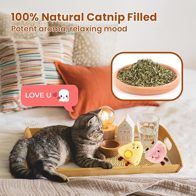 4 Pack Catnip Toys, Soft Stuffed Crinkle Cat Toys for Indoor Cats, Interactive Cute and Durable Kitten Toy, Cat Kicker for Kitten Exercise 4 Inches for All Breeds