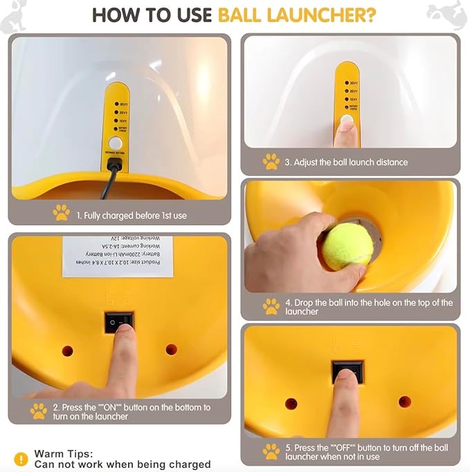 ELVIAN Automatic Dog Ball Launcher with 6 Mini Tennis Balls (2”) – Interactive Dog Fetch Machine for Small & Medium Dogs, Adjustable Distance, Rechargeable Indoor Outdoor Dog Ball Thrower Toy