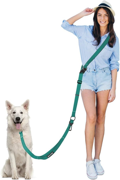Hands Free Dog Leash, Multifunctional Crossbody Dog Leash, 5.9-9.5Ft Long Waist Belt with Car Seatbelt and Double-Sided Reflective Stitches for Medium and Large Dogs Walking, Jogging(Green)