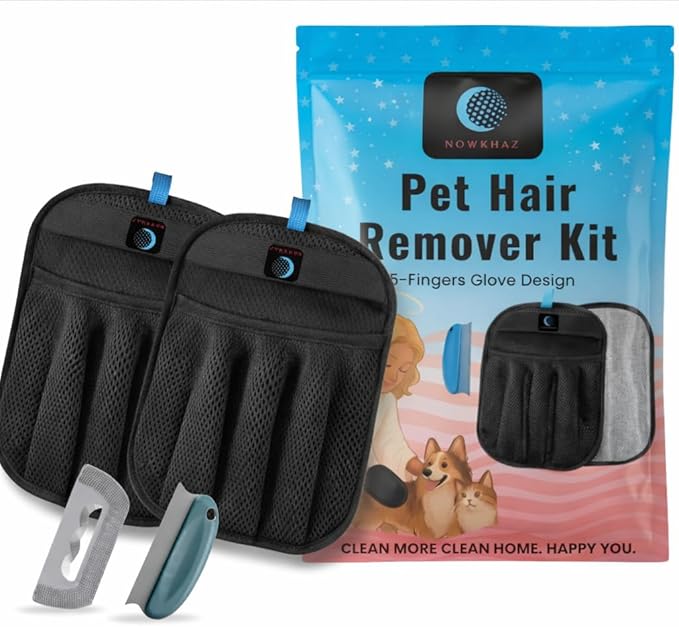 2-Pack Reusable Pet Hair Remover Gloves for Laundry, Furniture & Clothes, Best Dog & Cat Grooming Glove, Removes Fur from Couch, Car & Carpet