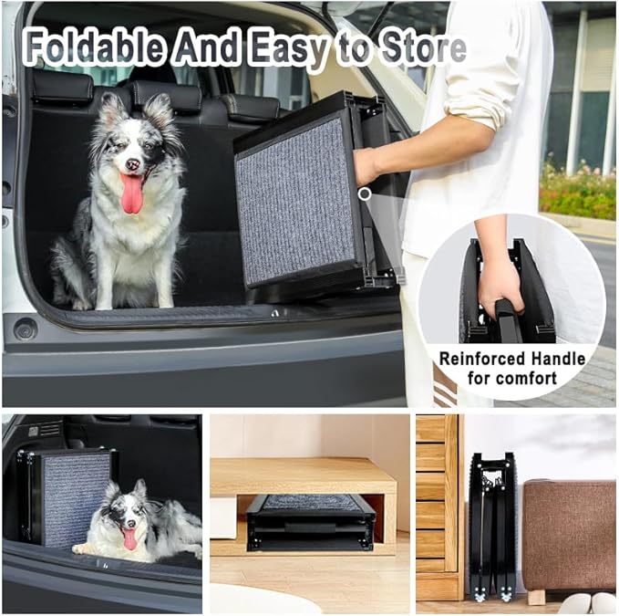71" X-Long Dog Ramp for Car, Foldable Dog Ramps for Large Pets, Portable Dog Ramp for Truck, 17" Wide Dogs Car Ramp with Non-Slip Rug Surface, Pet Ramps for Large Dogs Up to 250LBS for SUV Truck-XL