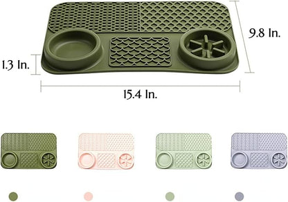 Cat Dog Slow Feeder Set Textured Slow Lick Mat & Drumstick Puzzle Toy Food Grade Silicone Easy to Clean Anti-Slip Base Pet Accessories (Mat+Toy-2 2pcs)