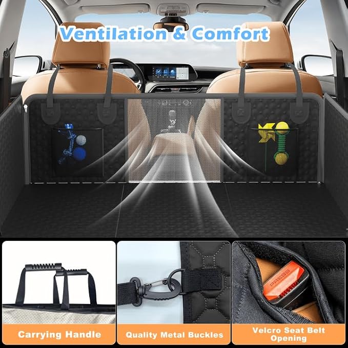 Dog Car Seat Cover for Back Seat,Upgraded PU Leather Dog Seat Cover with Hard Bottom Back Seat,Non-Slip Backseat Cover for Dogs with Mesh Window & Side Flap, Dog Hammock for Car, SUV, Small Trucks