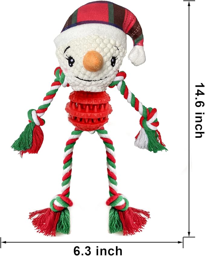 Dog Christmas Toys for Small Medium Large Dogs, Squeaky Plush Dog Toys + Interactive Dog Toys + Dog Rope Toys Multi Function Cute Snowman Puppy Toys for Christmas