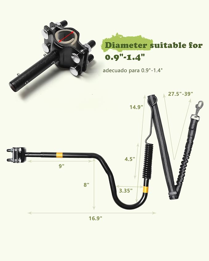 Dog Bike Leash - Hands-Free Bike Attachment for Dogs, Safe Shock-Absorbing, Adjustable Length, Easy to Install
