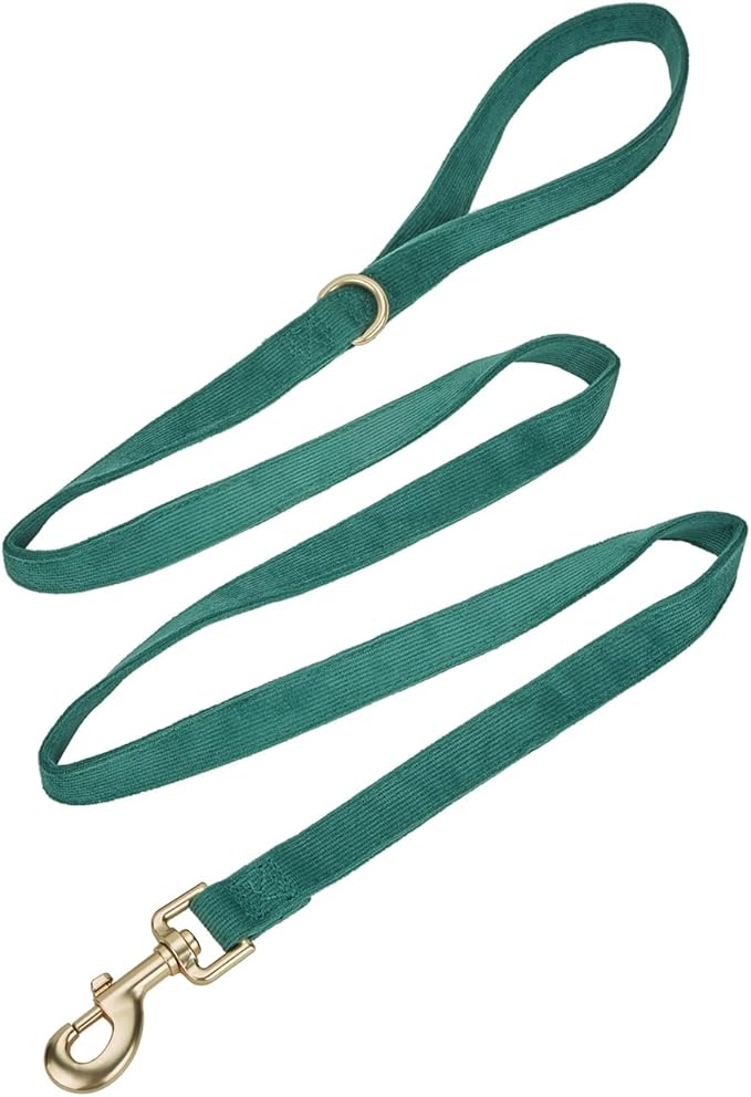 Soft Corduroy Fibric Dog Leash, 5 Feet Length Lead with Heavy Duty Rotating Hook, for Medium Large Dogs.(M,Green)