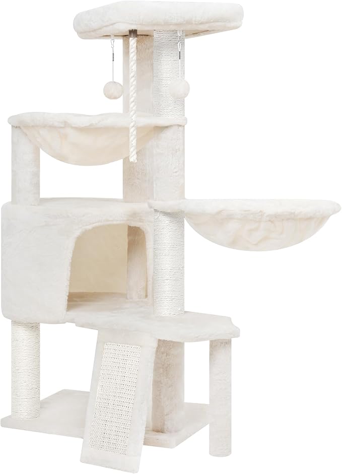 Wang Xin Three Layer Cat Tree with Cat Condo Scratch Pad and Two Hammocks,Beige