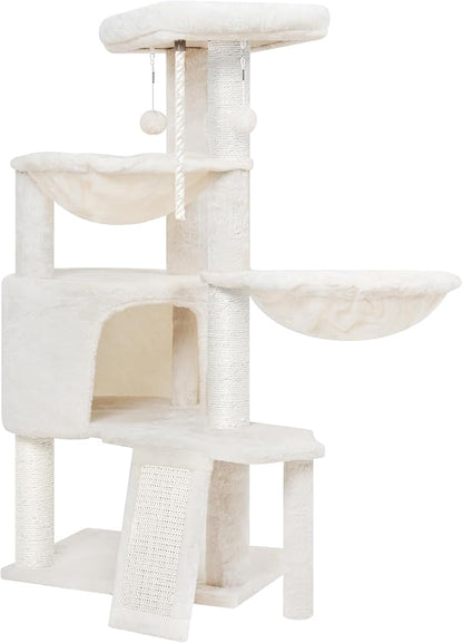 Wang Xin Three Layer Cat Tree with Cat Condo Scratch Pad and Two Hammocks,Beige