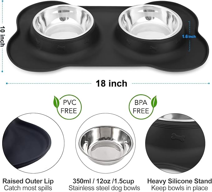Pet Deluxe Dog Bowls Stainless Steel Bowls with No Spill Skid Resistant Silicone Mat, 24oz 48oz Dog Food and Water Bowl Set Feeder for Small Medium Large Size,Dogs,Cats Pets Puppy Dish