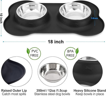 Pet Deluxe Dog Bowls Stainless Steel Bowls with No Spill Skid Resistant Silicone Mat, 24oz 48oz Dog Food and Water Bowl Set Feeder for Small Medium Large Size,Dogs,Cats Pets Puppy Dish
