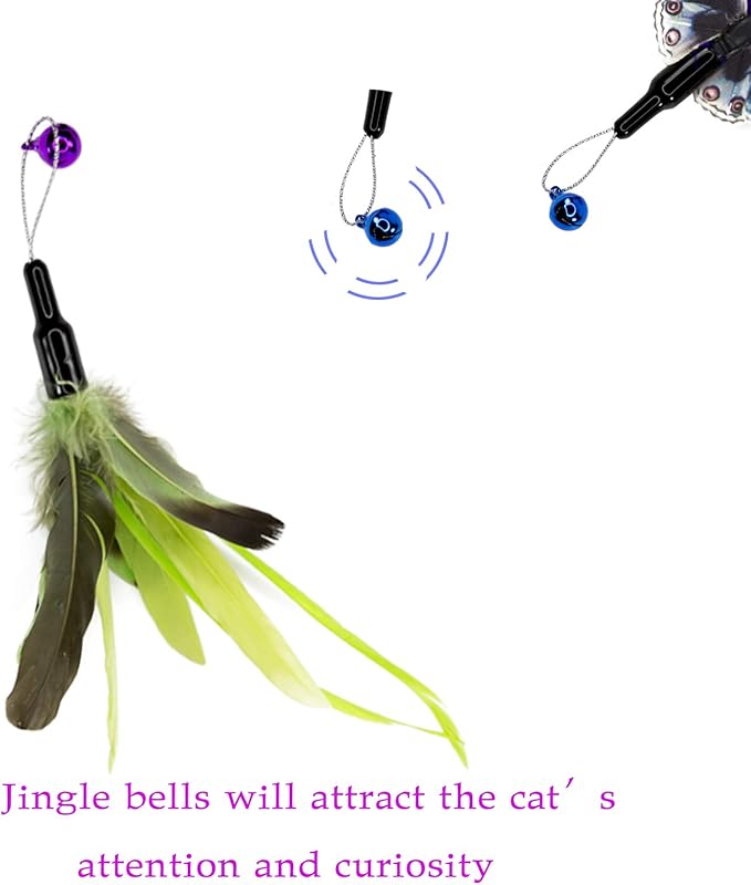 Berfutall-Cat Toys Interactive Cat Feather Wand, Retractable Cat Wand Toy &Natural Feather Teaser Replacements with Bell, Telescopic Cat Fishing Pole Toy for Indoor Kitty Exercise (Green)