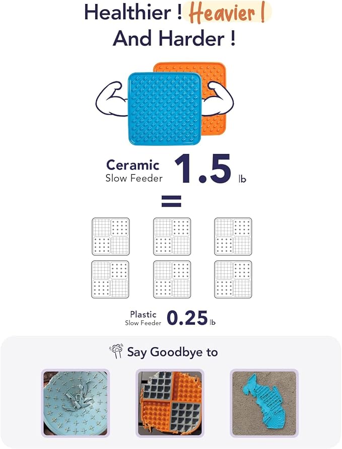 LE TAUCI PET Slow Feeder Dog Bowl, 7.5 Inch Lick Mat for Medium and Large Breed, Anxiety Relief Licking Mat, Puzzle Feeder for Peanut Butter, Treats, Pet Enrichment Toys, Set of 2, Blue and Orange